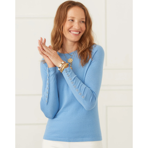 J. McLaughlin Jamey Sweater Womens Small Bright Blue Button Sleeve Cotton Preppy - Picture 1 of 11